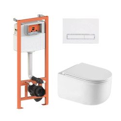 Інсталяція з унітазом Qtap Taurus Ultra Quiet 490x360x380 + Nest 4 в 1 (лінійна клавіша White)