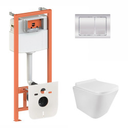 Інсталяція з унітазом Qtap Tern Rimless 490x340x350 + Nest 4 в 1 (квадратна клавіша Chrome)