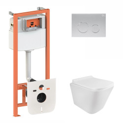 Інсталяція з унітазом Qtap Tern Rimless 490x340x350 + Nest 4 в 1 (кругла клавіша Satin)