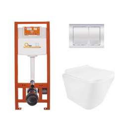 Інсталяція з унітазом Qtap Tern Ultra Quiet 490x365x325 + Nest 4 в 1 (квадратна клавіша Chrome)