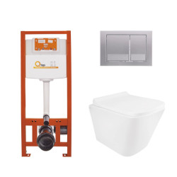 Інсталяція з унітазом Qtap Tern Ultra Quiet 490x365x325 + Nest 4 в 1 (квадратна клавіша Satin)