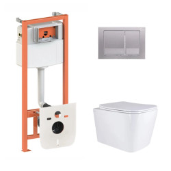 Інсталяція з унітазом Qtap Tern Ultra Quiet 525x345x360 + Nest 4 в 1 (квадратна клавіша Satin)