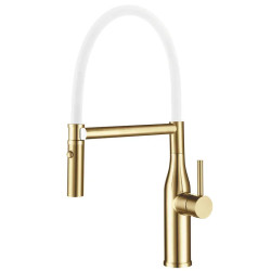 Кухонний змішувач Koer KI-70034-12 із нерж. сталі SUS304 (Колір матове золото+силік.вилив білий) (KR5811)