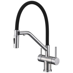 Кухонний змішувач із підключенням до фільтра Koer KI-72035-02 (Колір нерж+сил.вилив чорний) (KR5815)