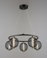 Люстра подвесная светодиодная Valeso 5 плафонов LED Черный Золото Метал 3000K+6500K YH1466/5