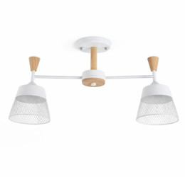 Стельова люстра на 2 плафони з елементами дерева Valeso XL25020-2 для спальні Білий