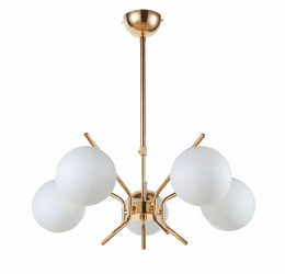 Люстра потолочная на 5 плафонов Valeso 515-5 для гостинной и спальни металическая золото