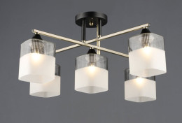 Люстра потолочная на 5 плафонов Valeso E27 Бронза Черный стекло Сталь A4425/5