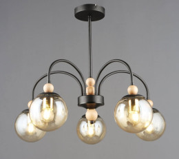 Люстра стельова на 5 плафонів Valeso N6618/5 Чорний+Дерево