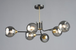 Люстра стельова на 6 плафонів Valeso N6802/6, патрон E27, Лофт, Чорний+мідь