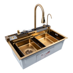 Кухонна мийка Valeso Handmade PVD 75*45 Gold "Водоспад" (ДЕКОР)