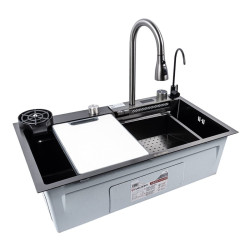 Кухонна мийка Valeso Handmade 75*45G PVD "Водоспад" чорний декор