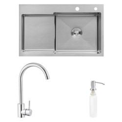 Кухонна мийка Kroner Geburstet-7848RHM + Edelstahl Klassisch-ESG035 + Spender-016