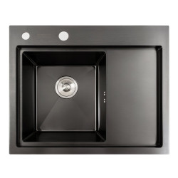 Кухонная мойка Valeso Handmade черная PVD 58*48 L (два отверстия, круглый сифон 3,0/0,8)